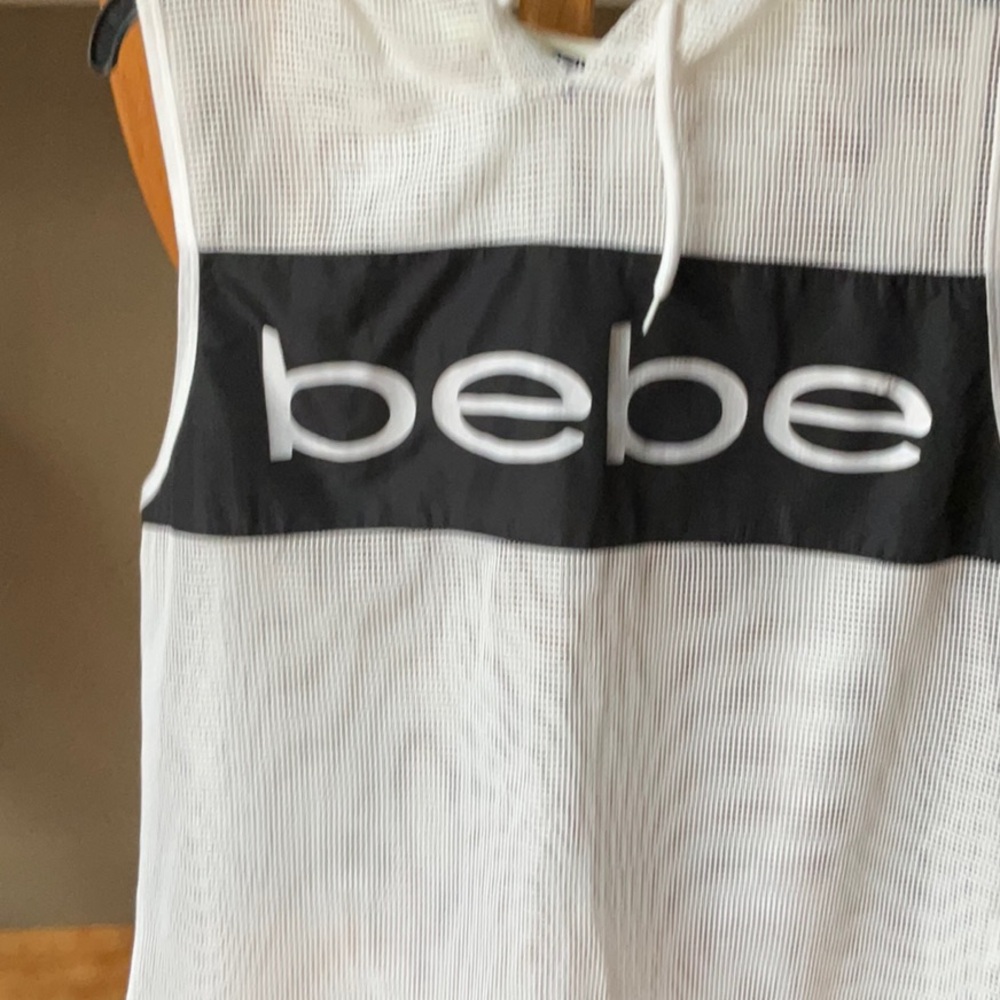 Woman’s Bebe White and Black Sleeveless Hoodie